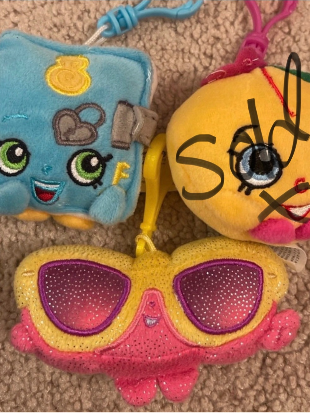 Shopkins characters purse or book bag plush clips set of two